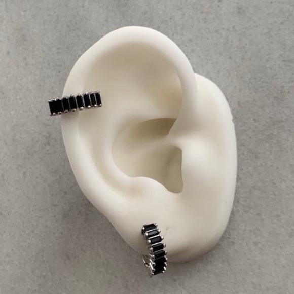 COPY - COPY - Sterling Silver Thick Black Crystal Huggie Hoop Earrings - Picture 2 of 4